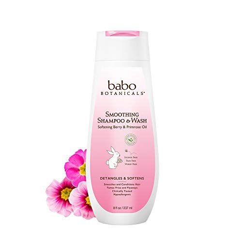 Babo Botanicals Smoothing Shampoo & Wash - Berry Primrose, 8 oz - Organic Nutri-SootheTM Complejo, formulado con ingredientes naturales, champú sin sulfato para brillo, suavidad y desenredamiento