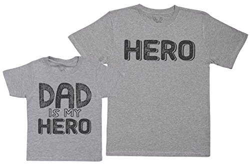 Baby Bunny MY Dad Is My Hero - Regalo para Padres e Hijos - Camiseta de niño y Camiseta de Hombre - Gris - M & 5-6 años