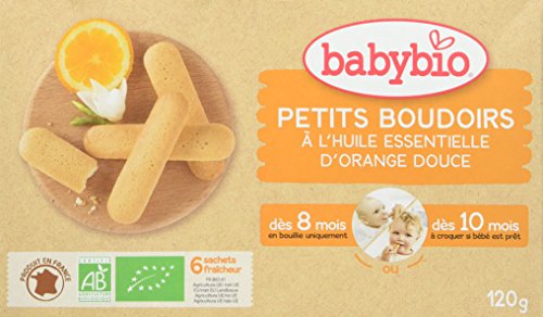 BabyBio Petits Boudoirs- Galletas de dentición con aceite esencial de naranja dulce - BIO - 120 g