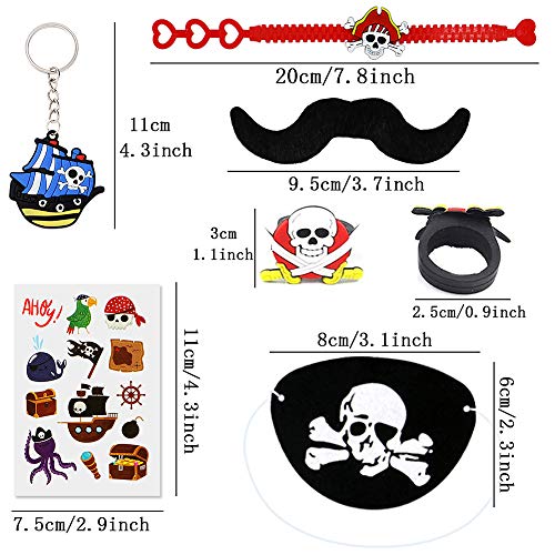 BabyCareV 88Piezas Pirata Cumpleaños Party Accesorios Pirata Llavero Pirata Pulsera Pirata Anillo Parches de Ojo de Pirata Pirata Bigote para Favores de Fiesta de Halloween Navidad y Niños