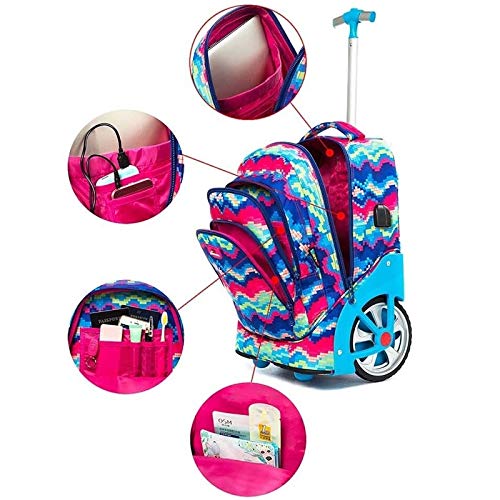 Backpack Bolso de la Carretilla Estudiante, al Subir Las escaleras Grandes Ruedas, Hombros Masculinos y Femeninos Recargables, Maleta Grande Capacidad (Color : D)