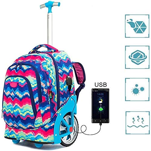 Backpack Bolso de la Carretilla Estudiante, al Subir Las escaleras Grandes Ruedas, Hombros Masculinos y Femeninos Recargables, Maleta Grande Capacidad (Color : D)