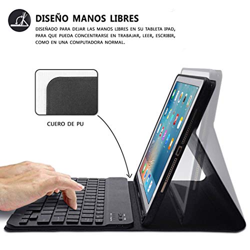BAIBAO Funda Teclado para iPad 2018,Teclado para iPad Air 2/9.7 Bluetooth 7 Colores Retroiluminado Español Inalámbrico Incorporado para iPad 2018(6th Gen)/ iPad 2017/iPad Pro 9.7/iPad Air 2/1 (Negro)