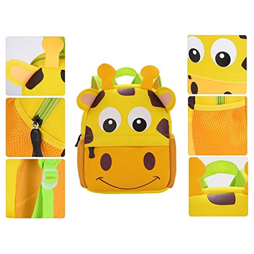 BAIGIO Mochila Infantil Kindergarten,Pequeñas Mochilas Bolsas Escolares de Dibujos Animados Animales para Niñas Primaria Linda Bolso Bebe Guarderia Preescolar para 2-7 Años (Jirafa, 21 * 8 * 26cm)