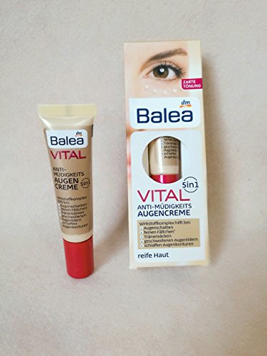 Balea Vital antifatiga eye-cream 5 in1 – Ayuda a reducir líneas, arrugas, Hinchazón y sombras (15ml) – para piel madura edad 40 A 60 + (no probado en animales).