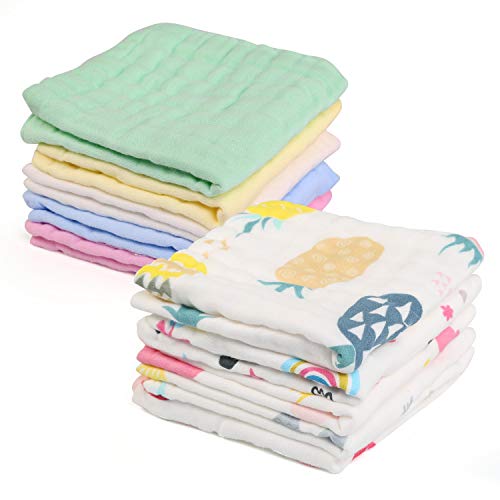 Ballery Toalla Facial Infantil, 10 Piezas Toallas de Muselina para Bebés Toalla De Gasa, Muselina Facial Infantil Algodón Dibujos Animados Paños de Muselina para Niños, 30 * 30 CM