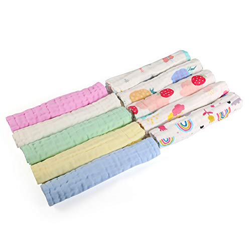Ballery Toalla Facial Infantil, 10 Piezas Toallas de Muselina para Bebés Toalla De Gasa, Muselina Facial Infantil Algodón Dibujos Animados Paños de Muselina para Niños, 30 * 30 CM