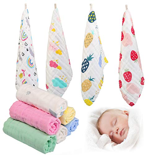 Ballery Toalla Facial Infantil, 10 Piezas Toallas de Muselina para Bebés Toalla De Gasa, Muselina Facial Infantil Algodón Dibujos Animados Paños de Muselina para Niños, 30 * 30 CM