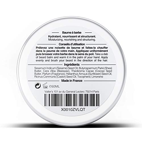 Bálsamo para barba de Sapiens • Made in France • Ingredientes de origen 100% natural • 60ml • Cera para barba y bigote • Nutrición, estructuración, hidratación • Aroma cedro y cítrico • Cuidado barba