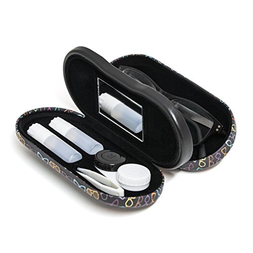 Balvi - Twin Estuche para Gafas y lentillas Negro con Espejo Incorporado. Incluye Recipiente para lentillas, Dos frascos para líquidos y Pinzas.