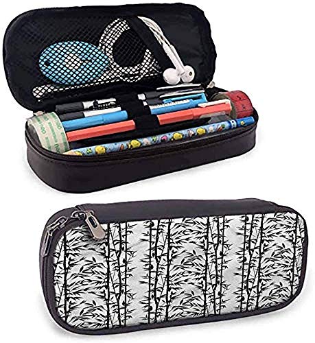 Bamboo Monocromo Natural Forest Leather Pencil Case Papelería Bolsa Bolsa Maquillaje Bolsa de cosméticos