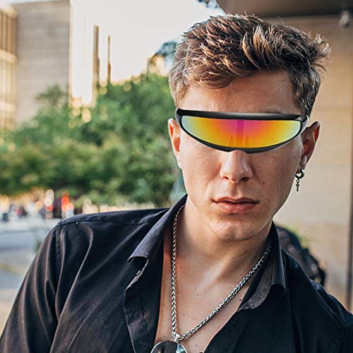 Banane Futuristic Cyclops Shield Sunglasses, estrechas Futurista Soldat Space Alien Robot Gafas de sol Color Mirrored Lens Gafas de sol Protección UV para adultos niños