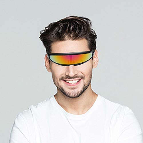 Banane Futuristic Cyclops Shield Sunglasses, estrechas Futurista Soldat Space Alien Robot Gafas de sol Color Mirrored Lens Gafas de sol Protección UV para adultos niños