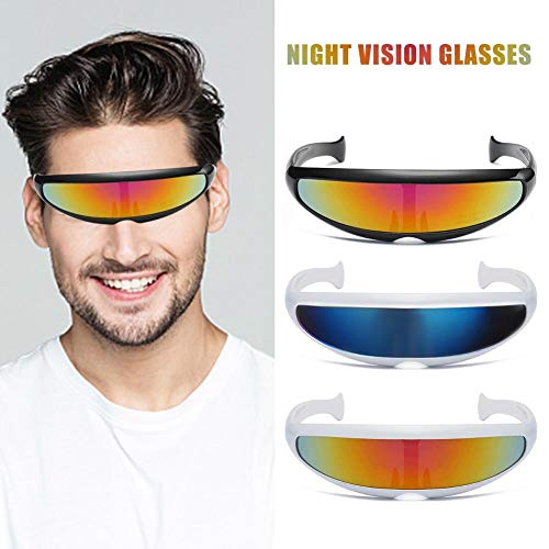 Banane Futuristic Cyclops Shield Sunglasses, estrechas Futurista Soldat Space Alien Robot Gafas de sol Color Mirrored Lens Gafas de sol Protección UV para adultos niños