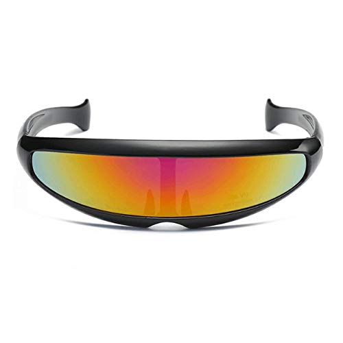 Banane Futuristic Cyclops Shield Sunglasses, estrechas Futurista Soldat Space Alien Robot Gafas de sol Color Mirrored Lens Gafas de sol Protección UV para adultos niños