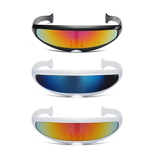 Banane Futuristic Cyclops Shield Sunglasses, estrechas Futurista Soldat Space Alien Robot Gafas de sol Color Mirrored Lens Gafas de sol Protección UV para adultos niños