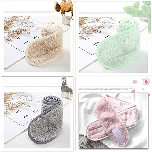 Banda Felpa Con Maquillaje Diadema Para Limpiar La Cara Banda De Baño SPA Toalla Ajustable Para El Cabello Diademas De Banda Cosmética Banda De Pelo Grueso Verde Menta Rosa Beige Gris Claro 4 Pcs