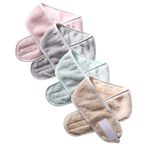 Banda Felpa Con Maquillaje Diadema Para Limpiar La Cara Banda De Baño SPA Toalla Ajustable Para El Cabello Diademas De Banda Cosmética Banda De Pelo Grueso Verde Menta Rosa Beige Gris Claro 4 Pcs