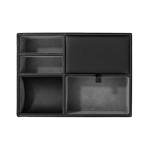 Bandeja de Valet Cuero para Hombres - Caja de Almacenamiento Escritorio o Aparador Organizador, Captura para Llaves, Teléfono, Billetera, Moneda, Joyería y Mesa de Noche (Negro, 25 x 19 x 5cm)