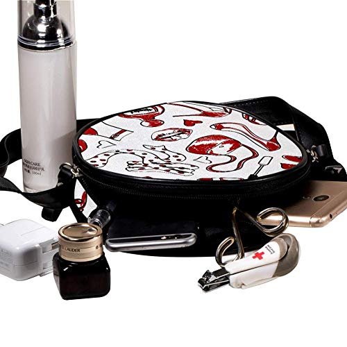 Bandolera redonda pequeña bolsa de mano para mujer, bolso de hombro, bolso de lona para la cintura, accesorios para mujer – Perfume labial pintura zapato