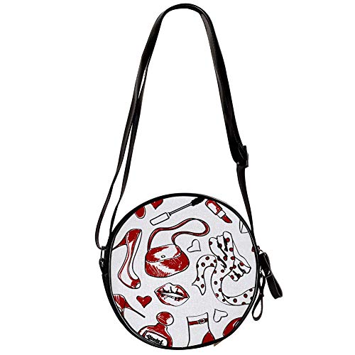 Bandolera redonda pequeña bolsa de mano para mujer, bolso de hombro, bolso de lona para la cintura, accesorios para mujer – Perfume labial pintura zapato