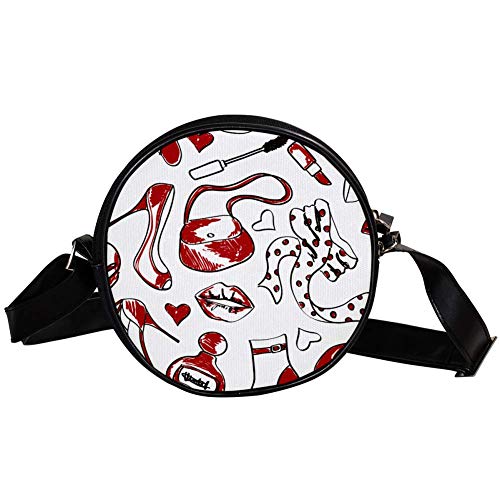Bandolera redonda pequeña bolsa de mano para mujer, bolso de hombro, bolso de lona para la cintura, accesorios para mujer – Perfume labial pintura zapato