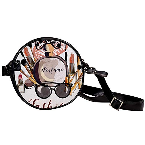 Bandolera redonda pequeña bolsa de mano para mujer, bolso de hombro, bolso de lona para la cintura, accesorios para mujeres, cosméticos, perfumes, pintalabios, pintalabios
