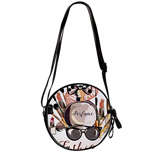 Bandolera redonda pequeña bolsa de mano para mujer, bolso de hombro, bolso de lona para la cintura, accesorios para mujeres, cosméticos, perfumes, pintalabios, pintalabios