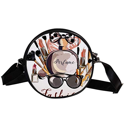 Bandolera redonda pequeña bolsa de mano para mujer, bolso de hombro, bolso de lona para la cintura, accesorios para mujeres, cosméticos, perfumes, pintalabios, pintalabios