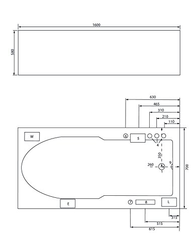 Bañera hidromasaje Ocean 160 Premium izquierda sin grifería con 18 jets