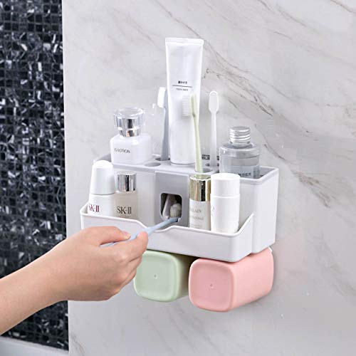 Baño Cepillo de dientes Estante Pared de succión Cepillo Conjunto   de tazas Aseo Enjuague bucal Copa Bastidor Cepillo de dientes Bastidor Estante Familia de tres (3 tazas)
