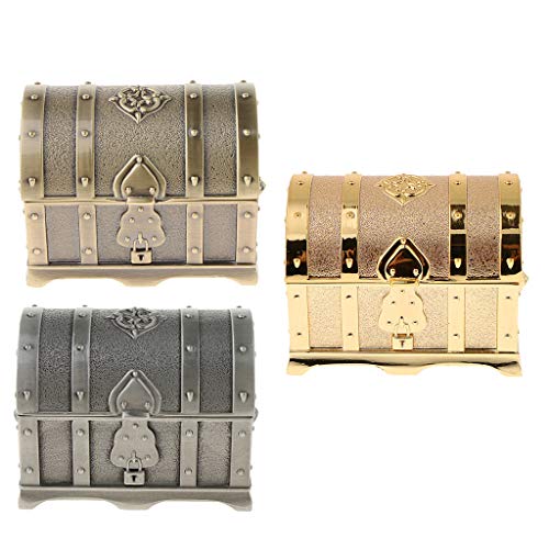 Baoblaze Cofre de Tesoro Retro de Caja de Joyería de Metal Vintage para Mujeres Niñas - Dorado