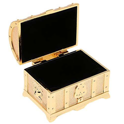 Baoblaze Cofre de Tesoro Retro de Caja de Joyería de Metal Vintage para Mujeres Niñas - Dorado