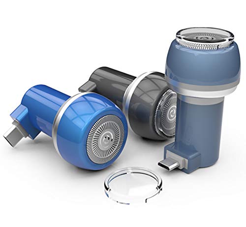 Baomasir - Maquinilla de afeitar 2 en 1 para hombre, afeitadora eléctrica magnética, portátil, tipo C, para teléfono/banco de energía, resistente al agua, carga duradera (USB + Micro, azul)