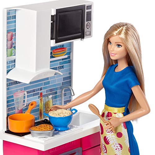 Barbie Muebles de la casa, Muñeca y cocina, accesorios casa de muñecas (Mattel DVX54)