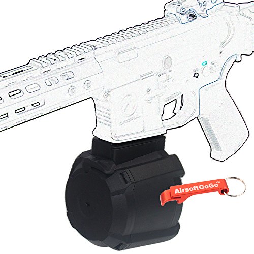 Battleaxe 1000rds Tambor eléctrico Cargador para M4/ M16 Airsoft AEG (Negro) - AirsoftGoGo Llavero Incluido
