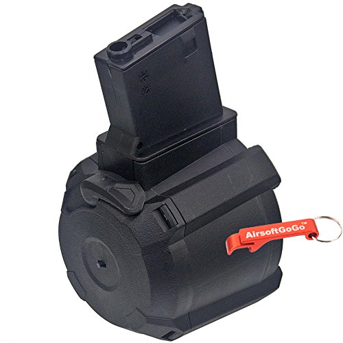 Battleaxe 1000rds Tambor eléctrico Cargador para M4/ M16 Airsoft AEG (Negro) - AirsoftGoGo Llavero Incluido