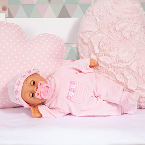 Bayer Design - 93824AA - First Words Baby - Muñeca bebé primeras Palabras (24 Sonidos, 38 cm) - muñeca con un biberón y un Chupete, Color Rosa