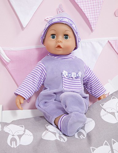 Bayer Design- Muñeca bebé 38 cm, Las Primeras Palabras, con Chupete y botellín, Color Lila (93800-lila)