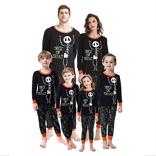 BaZhaHei Conjunto de Pijamas Halloween Pijamas con Estampado de Letras para niños de Halloween para niños + Pantalones Ropa Familiar Camisetas de Manga Larga con Estampado Padre Madre e Hijo Trajes