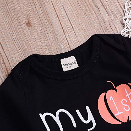 BaZhaHei Halloween Disfraz (6-24M) Bebé de Halloween manga larga túnicas de impresión mameluco pantalones de impresión de dibujos animados sombrero de tres piezas traje Mameluco Pantalón con Estampado