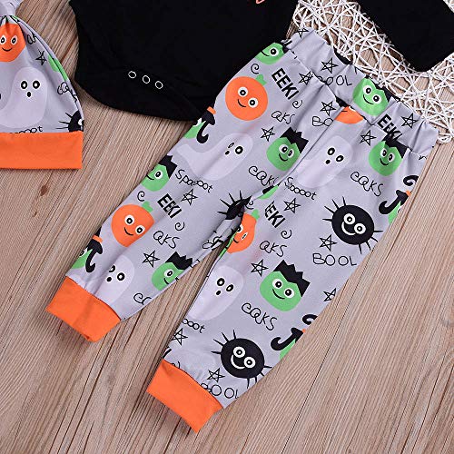 BaZhaHei Halloween Disfraz (6-24M) Bebé de Halloween manga larga túnicas de impresión mameluco pantalones de impresión de dibujos animados sombrero de tres piezas traje Mameluco Pantalón con Estampado