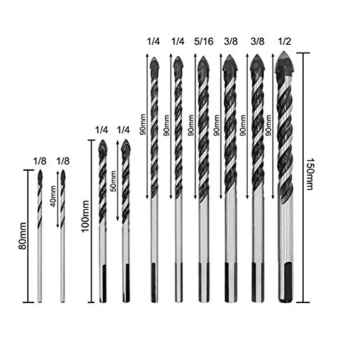 BD10-1 Juego de 10 piezas de brocas de acero de tungsteno de aleación dura, juego de 10 piezas, Utilizado para: azulejos, ladrillos, cemento, hormigón, vidrio, plástico, madera
