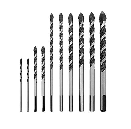 BD10-1 Juego de 10 piezas de brocas de acero de tungsteno de aleación dura, juego de 10 piezas, Utilizado para: azulejos, ladrillos, cemento, hormigón, vidrio, plástico, madera