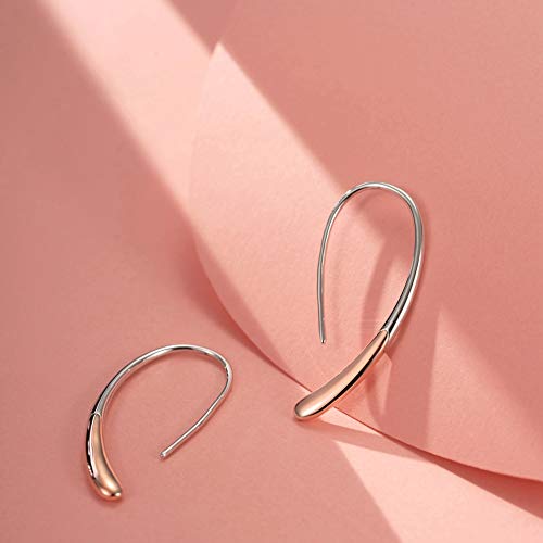 BDD CO. Mujer Pendientes, Pendientes largos para mujer, elegantes pendientes de plata de ley S925 chapados en oro blanco y rosa, con caja de regalo, estilo simple