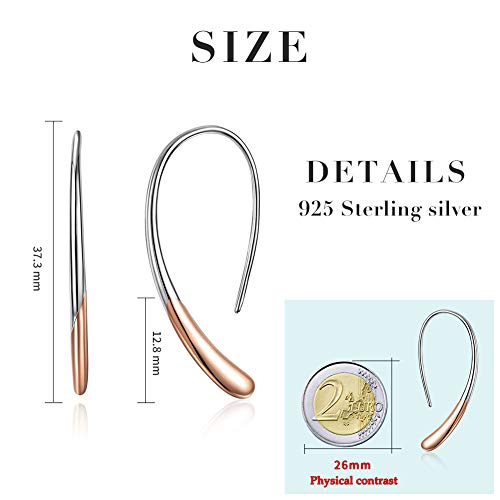BDD CO. Mujer Pendientes, Pendientes largos para mujer, elegantes pendientes de plata de ley S925 chapados en oro blanco y rosa, con caja de regalo, estilo simple