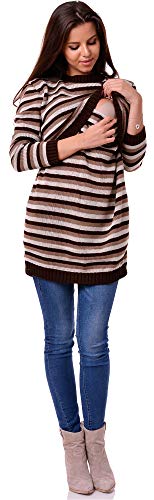 Be Mammy Suéter Jersey Premamá Ropa Maternidad Mujer BESE490(Marrón/Beige, S/M)