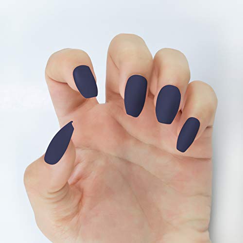 Beashine Falsa uña, Fake Nails, Elegant Touch French Manicure Fake Nails, Tamaños Ovales de Uñas Falsas Estilo Acrílico Artificial Fake Art Nails, 24 Uñas de Arte de UV de DIY (1535 Azul)