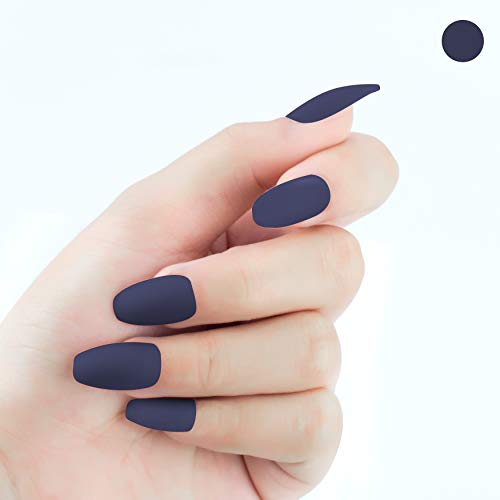 Beashine Falsa uña, Fake Nails, Elegant Touch French Manicure Fake Nails, Tamaños Ovales de Uñas Falsas Estilo Acrílico Artificial Fake Art Nails, 24 Uñas de Arte de UV de DIY (1535 Azul)