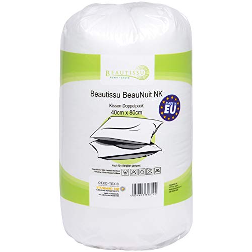 Beautissu Almohada cojín BeauNuit NK - 40x80 cm - Relleno de 450g de Microfibra - Costura Interior - Apto para alérgicos